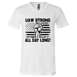 UAW Strike USA Flag Red United Auto Workers Picket Sign V-Neck T-Shirt