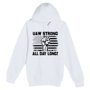 UAW Strike USA Flag Red United Auto Workers Picket Sign Premium Pullover Hoodie