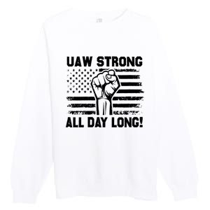 UAW Strike USA Flag Red United Auto Workers Picket Sign Premium Crewneck Sweatshirt