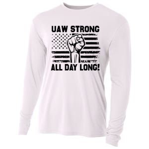 UAW Strike USA Flag Red United Auto Workers Picket Sign Cooling Performance Long Sleeve Crew