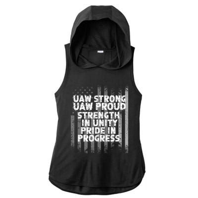 UAW Strong UAW Proud Union Pride UAW Laborer Worker Flag Design Ladies PosiCharge Tri-Blend Wicking Draft Hoodie Tank