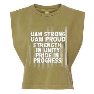 UAW Strong UAW Proud Union Pride UAW Laborer Worker Flag Design Garment-Dyed Women's Muscle Tee