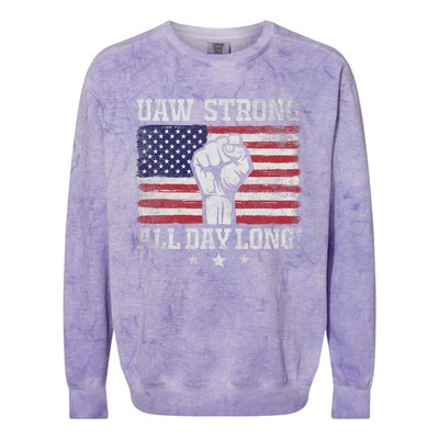 UAW Strike USA Flag Red United Auto Workers Picket Sign America Flag Colorblast Crewneck Sweatshirt