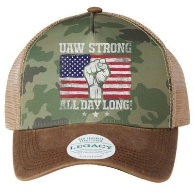 UAW Strike USA Flag Red United Auto Workers Picket Sign America Flag Legacy Tie Dye Trucker Hat