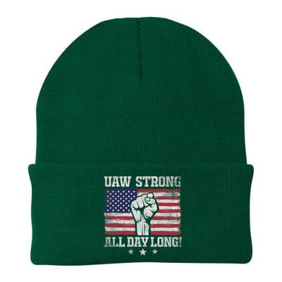 UAW Strike USA Flag Red United Auto Workers Picket Sign America Flag Knit Cap Winter Beanie