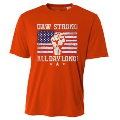 UAW Strike USA Flag Red United Auto Workers Picket Sign America Flag Cooling Performance Crew T-Shirt