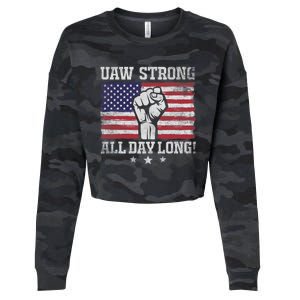 UAW Strike USA Flag Red United Auto Workers Picket Sign America Flag Cropped Pullover Crew