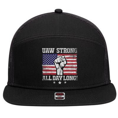 UAW Strike USA Flag Red United Auto Workers Picket Sign America Flag 7 Panel Mesh Trucker Snapback Hat