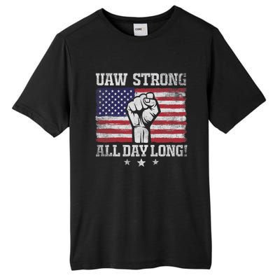 UAW Strike USA Flag Red United Auto Workers Picket Sign America Flag Tall Fusion ChromaSoft Performance T-Shirt