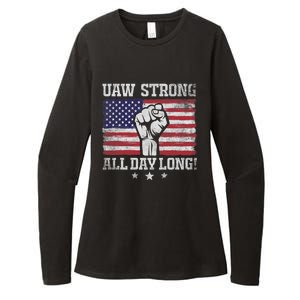 UAW Strike USA Flag Red United Auto Workers Picket Sign America Flag Womens CVC Long Sleeve Shirt