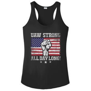 UAW Strike USA Flag Red United Auto Workers Picket Sign America Flag Ladies PosiCharge Competitor Racerback Tank