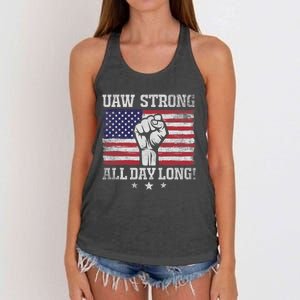 UAW Strike USA Flag Red United Auto Workers Picket Sign America Flag Women's Knotted Racerback Tank