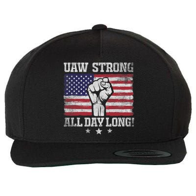 UAW Strike USA Flag Red United Auto Workers Picket Sign America Flag Wool Snapback Cap