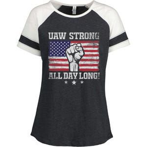 UAW Strike USA Flag Red United Auto Workers Picket Sign America Flag Enza Ladies Jersey Colorblock Tee