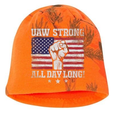 UAW Strike USA Flag Red United Auto Workers Picket Sign America Flag Kati - Camo Knit Beanie