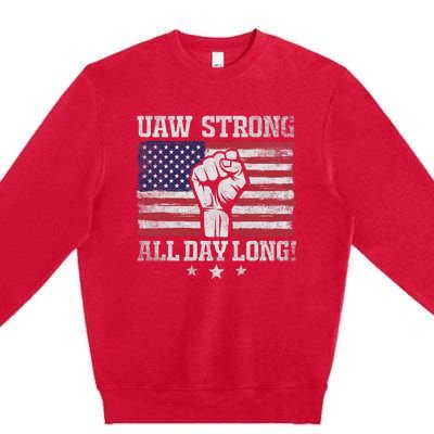 UAW Strike USA Flag Red United Auto Workers Picket Sign America Flag Premium Crewneck Sweatshirt