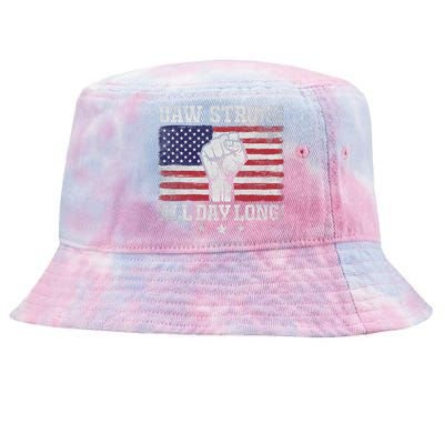 UAW Strike USA Flag Red United Auto Workers Picket Sign America Flag Tie-Dyed Bucket Hat