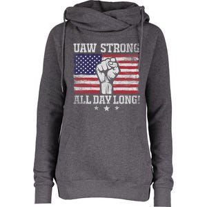 UAW Strike USA Flag Red United Auto Workers Picket Sign America Flag Womens Funnel Neck Pullover Hood