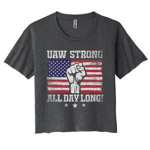 UAW Strike USA Flag Red United Auto Workers Picket Sign America Flag Women's Crop Top Tee