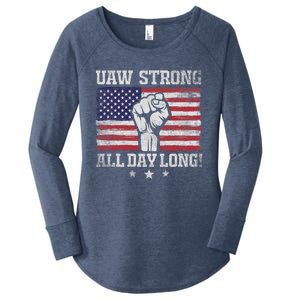 UAW Strike USA Flag Red United Auto Workers Picket Sign America Flag Women's Perfect Tri Tunic Long Sleeve Shirt