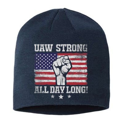 UAW Strike USA Flag Red United Auto Workers Picket Sign America Flag Sustainable Beanie