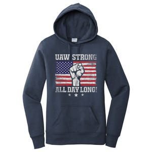 UAW Strike USA Flag Red United Auto Workers Picket Sign America Flag Women's Pullover Hoodie