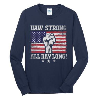 UAW Strike USA Flag Red United Auto Workers Picket Sign America Flag Tall Long Sleeve T-Shirt