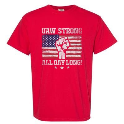 UAW Strike USA Flag Red United Auto Workers Picket Sign America Flag Garment-Dyed Heavyweight T-Shirt