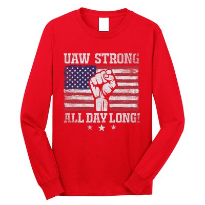 UAW Strike USA Flag Red United Auto Workers Picket Sign America Flag Long Sleeve Shirt