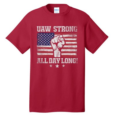 UAW Strike USA Flag Red United Auto Workers Picket Sign America Flag Tall T-Shirt