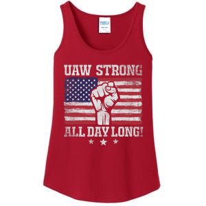 UAW Strike USA Flag Red United Auto Workers Picket Sign America Flag Ladies Essential Tank