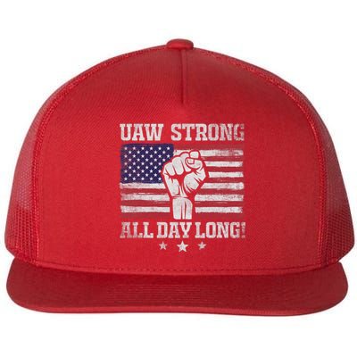 UAW Strike USA Flag Red United Auto Workers Picket Sign America Flag Flat Bill Trucker Hat