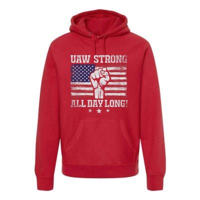 UAW Strike USA Flag Red United Auto Workers Picket Sign America Flag Premium Hoodie