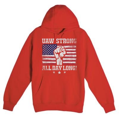 UAW Strike USA Flag Red United Auto Workers Picket Sign America Flag Premium Pullover Hoodie