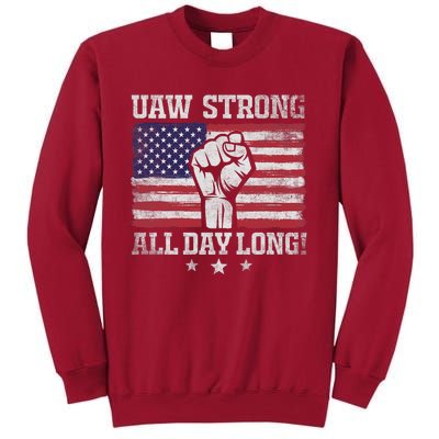 UAW Strike USA Flag Red United Auto Workers Picket Sign America Flag Tall Sweatshirt