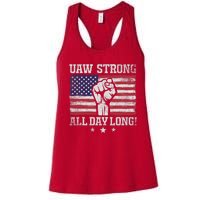 UAW Strike USA Flag Red United Auto Workers Picket Sign America Flag Women's Racerback Tank