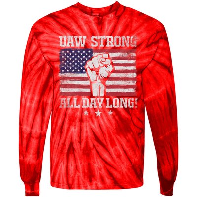 UAW Strike USA Flag Red United Auto Workers Picket Sign America Flag Tie-Dye Long Sleeve Shirt