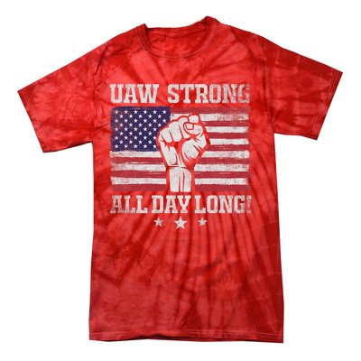 UAW Strike USA Flag Red United Auto Workers Picket Sign America Flag Tie-Dye T-Shirt