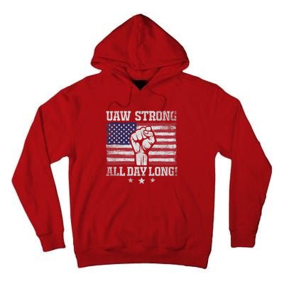 UAW Strike USA Flag Red United Auto Workers Picket Sign America Flag Tall Hoodie