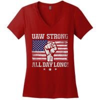 UAW Strike USA Flag Red United Auto Workers Picket Sign America Flag Women's V-Neck T-Shirt