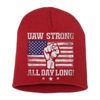 UAW Strike USA Flag Red United Auto Workers Picket Sign America Flag Short Acrylic Beanie