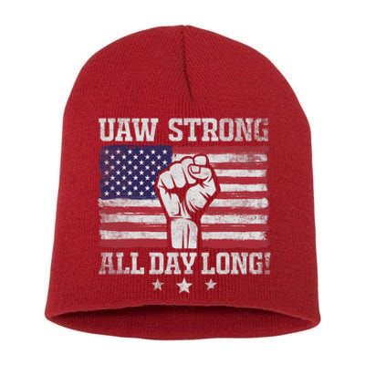 UAW Strike USA Flag Red United Auto Workers Picket Sign America Flag Short Acrylic Beanie