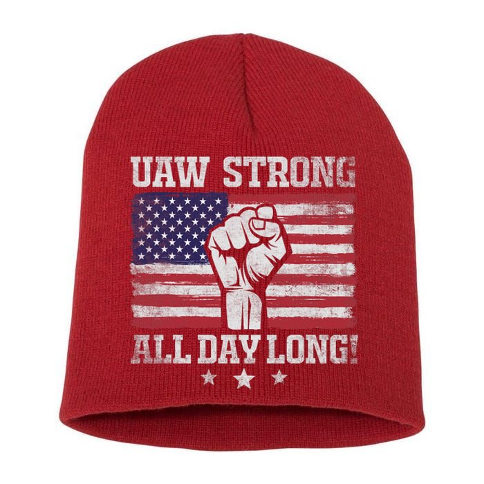 UAW Strike USA Flag Red United Auto Workers Picket Sign America Flag Short Acrylic Beanie