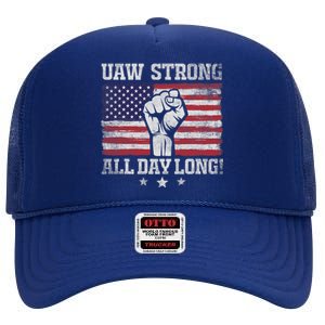 UAW Strike USA Flag Red United Auto Workers Picket Sign America Flag High Crown Mesh Back Trucker Hat