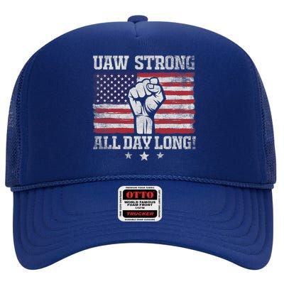 UAW Strike USA Flag Red United Auto Workers Picket Sign America Flag High Crown Mesh Back Trucker Hat