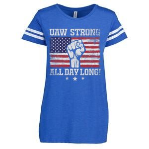 UAW Strike USA Flag Red United Auto Workers Picket Sign America Flag Enza Ladies Jersey Football T-Shirt