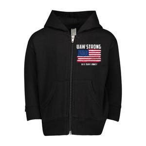 UAW Strike USA Flag Red United Auto Workers Picket Sign Toddler Zip Fleece Hoodie