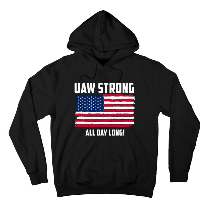 UAW Strike USA Flag Red United Auto Workers Picket Sign Hoodie