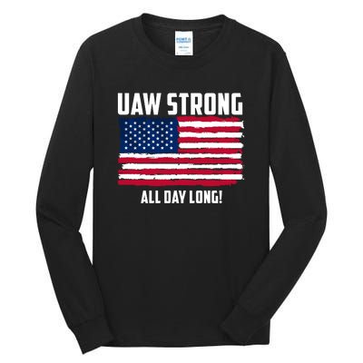 UAW Strike USA Flag Red United Auto Workers Picket Sign Tall Long Sleeve T-Shirt