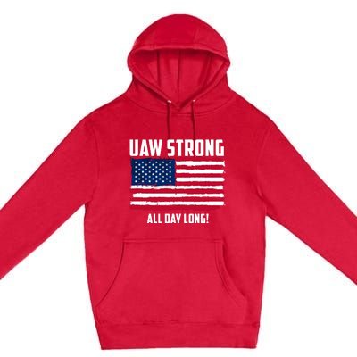 UAW Strike USA Flag Red United Auto Workers Picket Sign Premium Pullover Hoodie